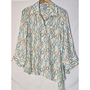 Multiples Sz Small Colorful Rayon ART-to-WEAR Blouse Button Front Asymmetrical